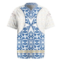Malta Rugby Jersey with Blue White Tile Design and Maltese Cross Pattern - Wonder Print Shop