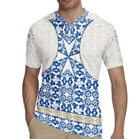 Malta Rugby Jersey with Blue White Tile Design and Maltese Cross Pattern - Wonder Print Shop