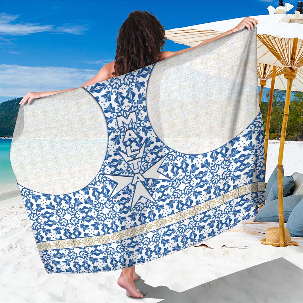 Malta Sarong with Blue White Tile Design and Maltese Cross Pattern - Wonder Print Shop