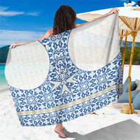 Malta Sarong with Blue White Tile Design and Maltese Cross Pattern - Wonder Print Shop