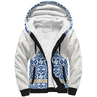 Malta Sherpa Hoodie with Blue White Tile Design and Maltese Cross Pattern - Wonder Print Shop