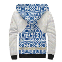 Malta Sherpa Hoodie with Blue White Tile Design and Maltese Cross Pattern - Wonder Print Shop