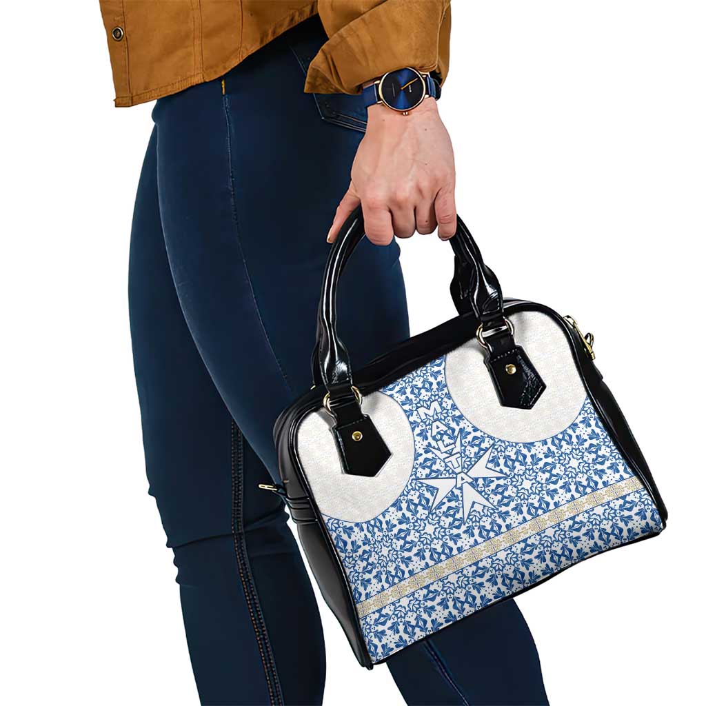 Malta Shoulder Handbag with Blue White Tile Design and Maltese Cross Pattern - Wonder Print Shop