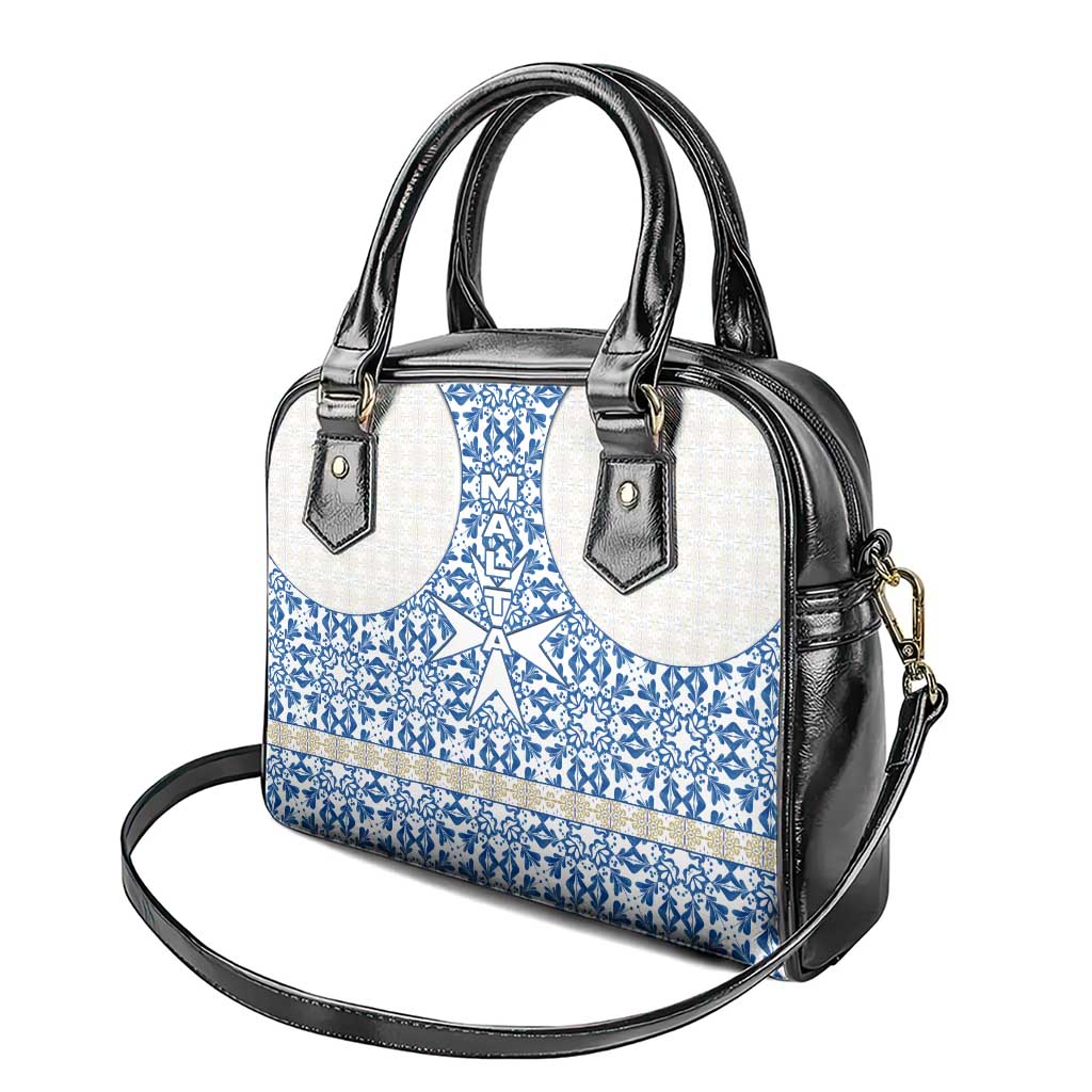 Malta Shoulder Handbag with Blue White Tile Design and Maltese Cross Pattern - Wonder Print Shop