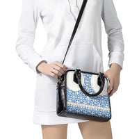 Malta Shoulder Handbag with Blue White Tile Design and Maltese Cross Pattern - Wonder Print Shop