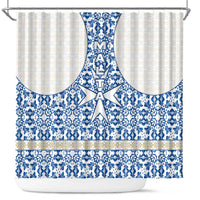 Malta Shower Curtain with Blue White Tile Design and Maltese Cross Pattern - Wonder Print Shop