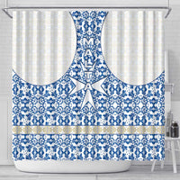 Malta Shower Curtain with Blue White Tile Design and Maltese Cross Pattern - Wonder Print Shop