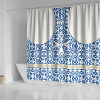 Malta Shower Curtain with Blue White Tile Design and Maltese Cross Pattern - Wonder Print Shop