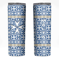 Malta Skinny Tumbler with Blue White Tile Design and Maltese Cross Pattern - Wonder Print Shop