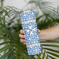 Malta Skinny Tumbler with Blue White Tile Design and Maltese Cross Pattern - Wonder Print Shop