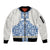 Malta Sleeve Zip Bomber Jacket with Blue White Tile Design and Maltese Cross Pattern - Wonder Print Shop