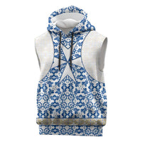 Malta Sleeveless Hoodie with Blue White Tile Design and Maltese Cross Pattern - Wonder Print Shop