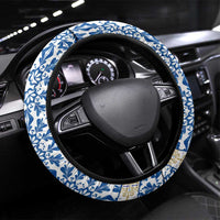 Malta Steering Wheel Cover with Blue White Tile Design and Maltese Cross Pattern - Wonder Print Shop
