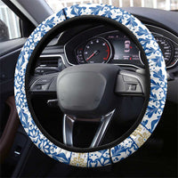 Malta Steering Wheel Cover with Blue White Tile Design and Maltese Cross Pattern - Wonder Print Shop