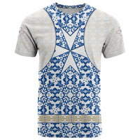 Malta T Shirt with Blue White Tile Design and Maltese Cross Pattern - Wonder Print Shop