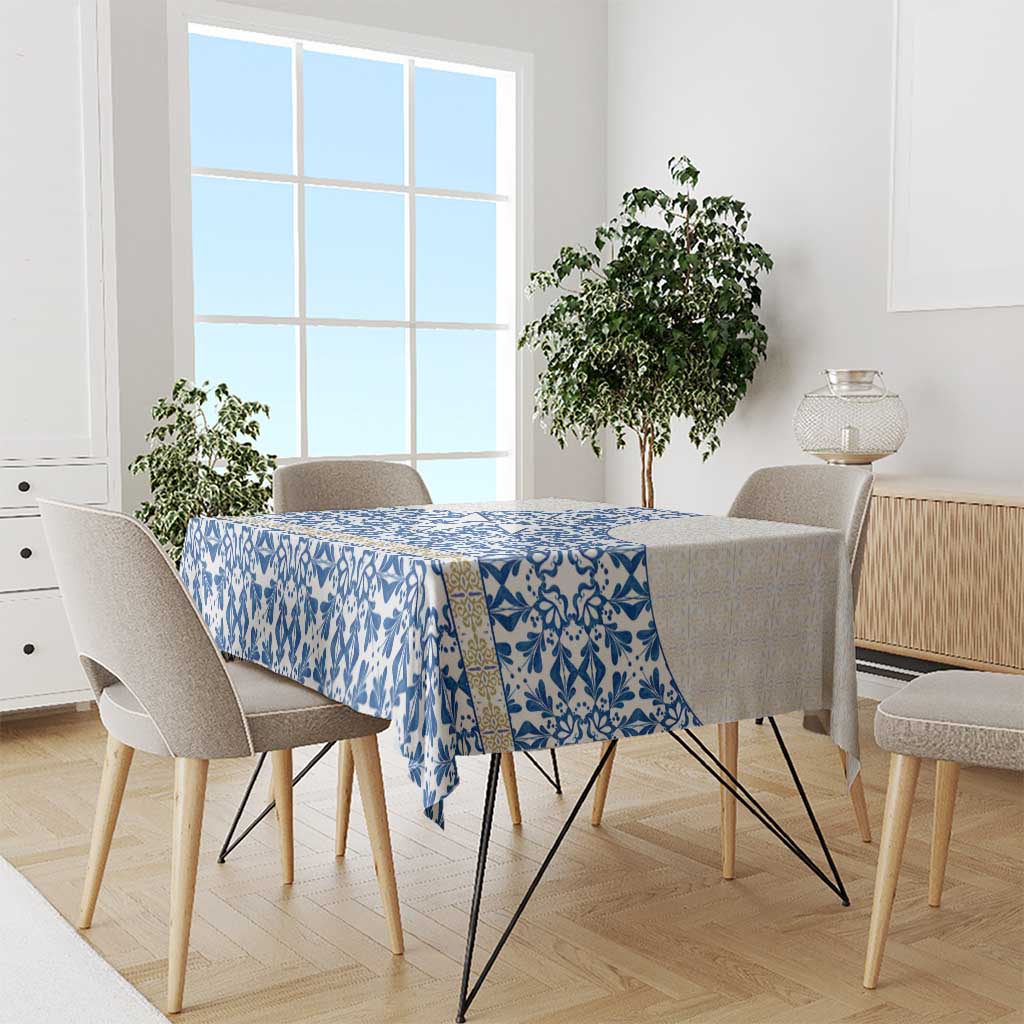 Malta Tablecloth with Blue White Tile Design and Maltese Cross Pattern - Wonder Print Shop