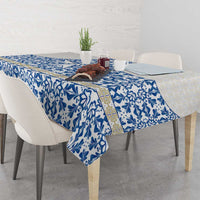 Malta Tablecloth with Blue White Tile Design and Maltese Cross Pattern - Wonder Print Shop