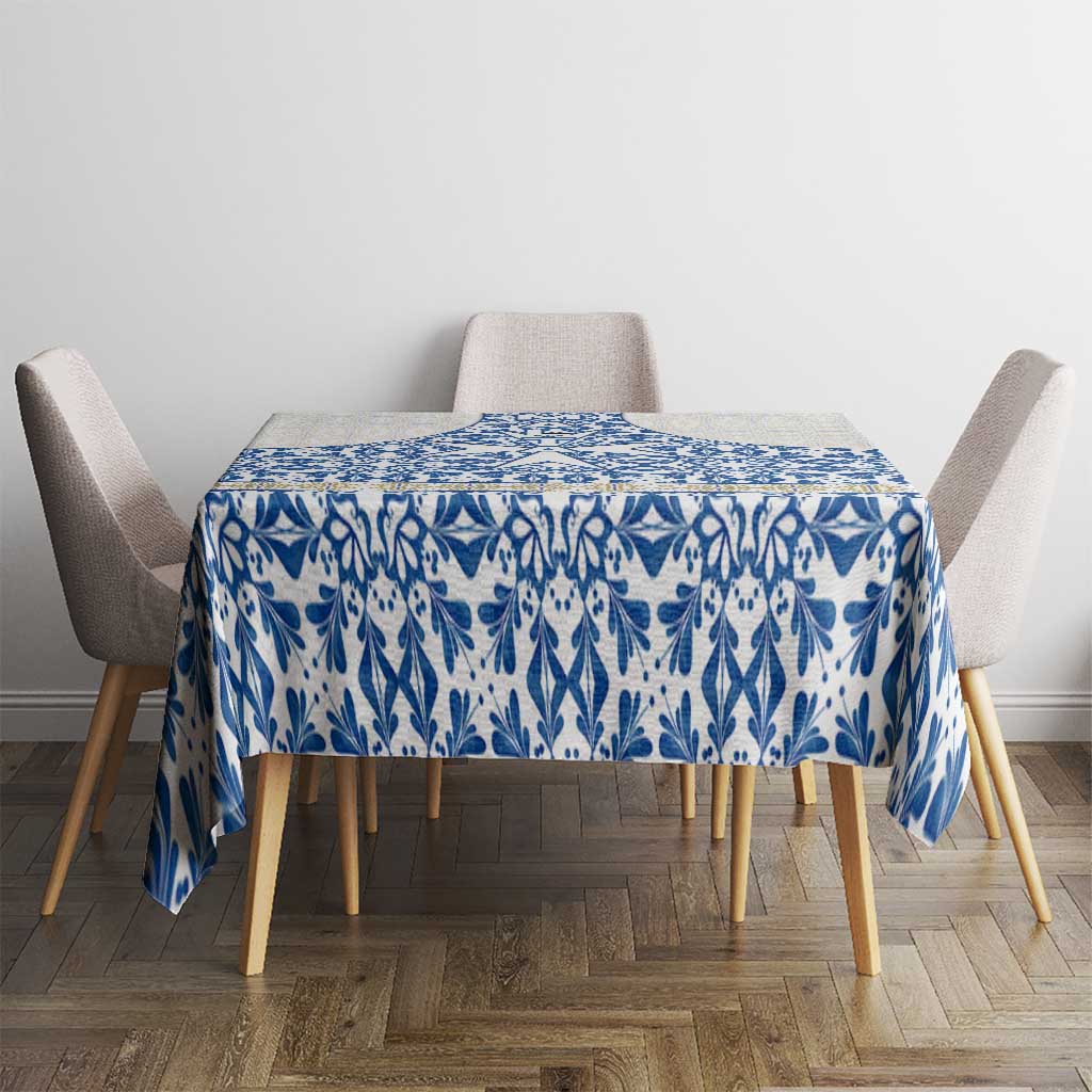 Malta Tablecloth with Blue White Tile Design and Maltese Cross Pattern - Wonder Print Shop