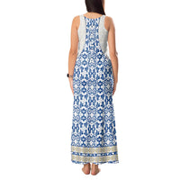 Malta Tank Maxi Dress with Blue White Tile Design and Maltese Cross Pattern - Wonder Print Shop