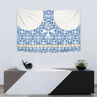 Malta Tapestry with Blue White Tile Design and Maltese Cross Pattern - Wonder Print Shop