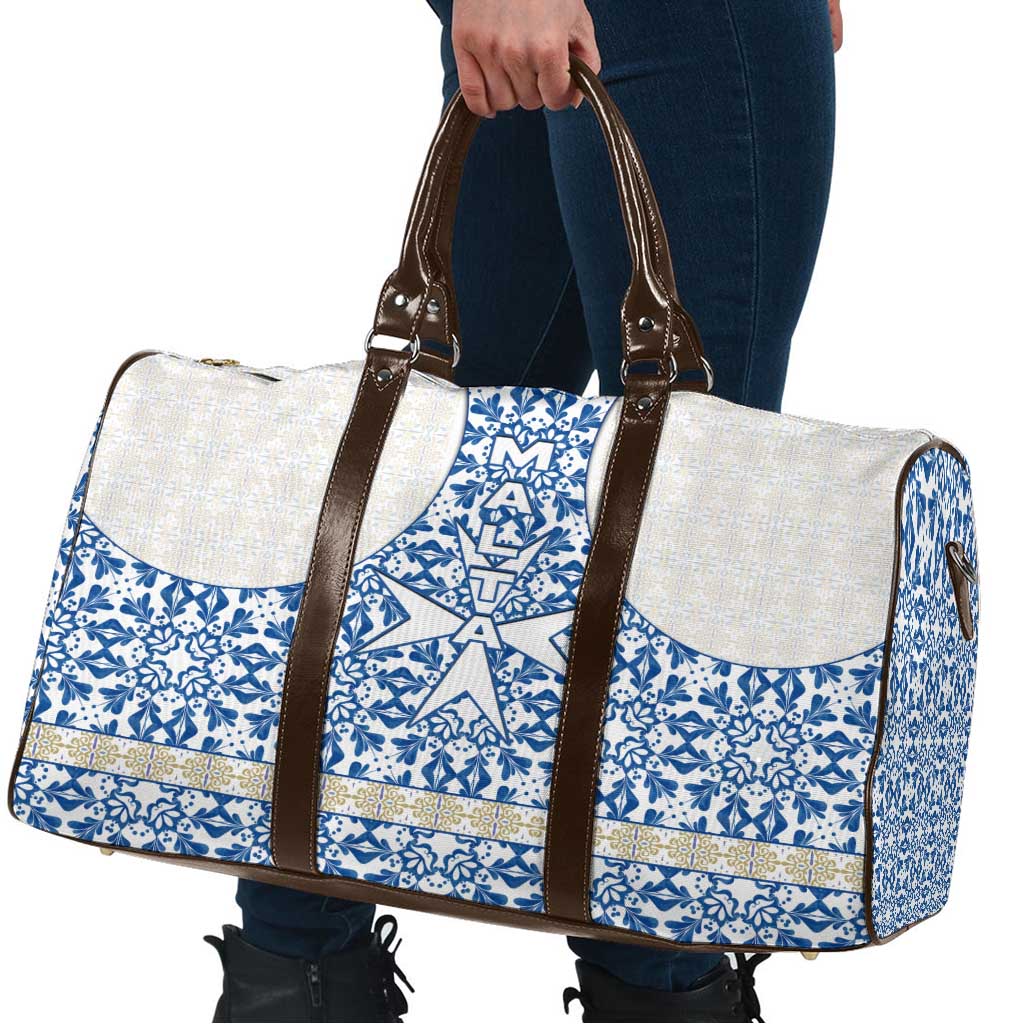 Malta Travel Bag with Blue White Tile Design and Maltese Cross Pattern - Wonder Print Shop