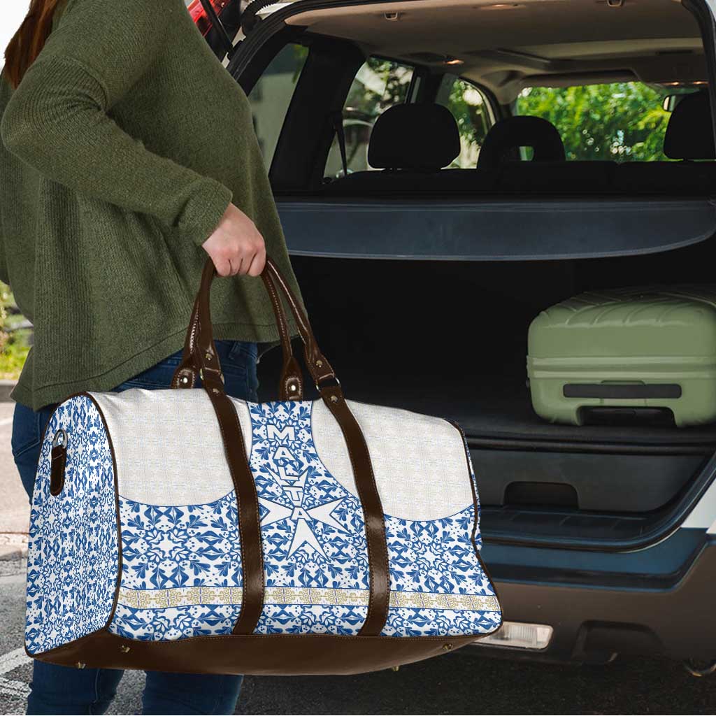 Malta Travel Bag with Blue White Tile Design and Maltese Cross Pattern - Wonder Print Shop