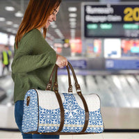 Malta Travel Bag with Blue White Tile Design and Maltese Cross Pattern - Wonder Print Shop