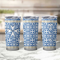 Malta Tumbler Cup with Blue White Tile Design and Maltese Cross Pattern - Wonder Print Shop