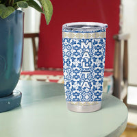 Malta Tumbler Cup with Blue White Tile Design and Maltese Cross Pattern - Wonder Print Shop