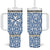 Malta Tumbler With Handle with Blue White Tile Design and Maltese Cross Pattern - Wonder Print Shop