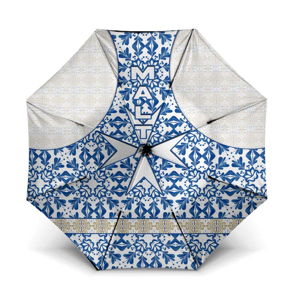 Malta Umbrella with Blue White Tile Design and Maltese Cross Pattern - Wonder Print Shop