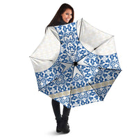 Malta Umbrella with Blue White Tile Design and Maltese Cross Pattern - Wonder Print Shop