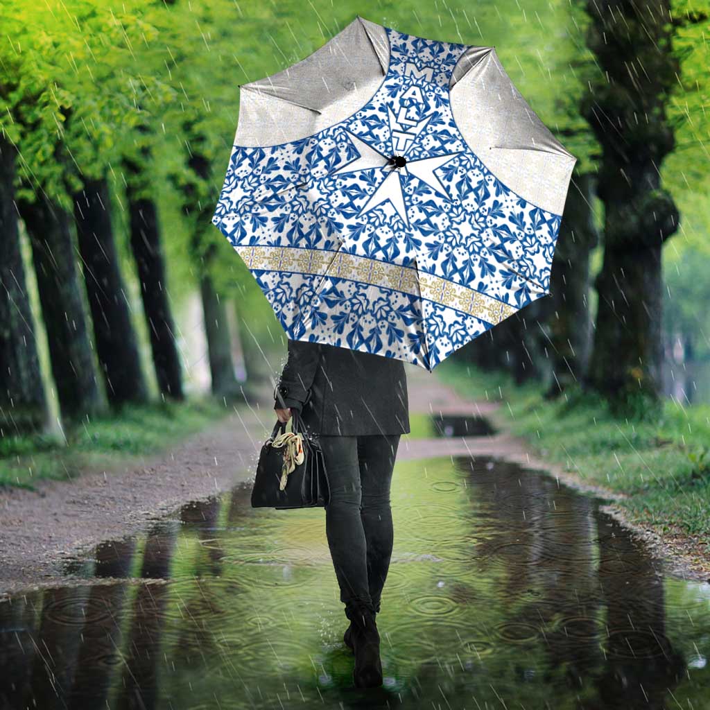 Malta Umbrella with Blue White Tile Design and Maltese Cross Pattern - Wonder Print Shop