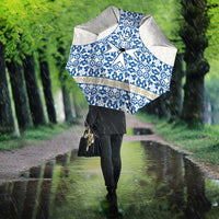 Malta Umbrella with Blue White Tile Design and Maltese Cross Pattern - Wonder Print Shop