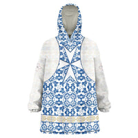 Malta Wearable Blanket Hoodie with Blue White Tile Design and Maltese Cross Pattern - Wonder Print Shop
