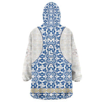 Malta Wearable Blanket Hoodie with Blue White Tile Design and Maltese Cross Pattern - Wonder Print Shop