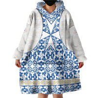 Malta Wearable Blanket Hoodie with Blue White Tile Design and Maltese Cross Pattern - Wonder Print Shop