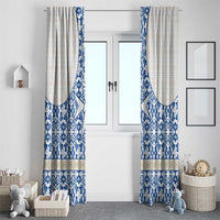 Malta Window Curtain with Blue White Tile Design and Maltese Cross Pattern - Wonder Print Shop