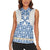 Malta Women Sleeveless Polo Shirt with Blue White Tile Design and Maltese Cross Pattern - Wonder Print Shop