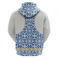 Malta Zip Hoodie with Blue White Tile Design and Maltese Cross Pattern - Wonder Print Shop