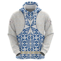 Malta Zip Hoodie with Blue White Tile Design and Maltese Cross Pattern - Wonder Print Shop