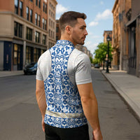 Malta Zipper Polo Shirt with Blue White Tile Design and Maltese Cross Pattern - Wonder Print Shop