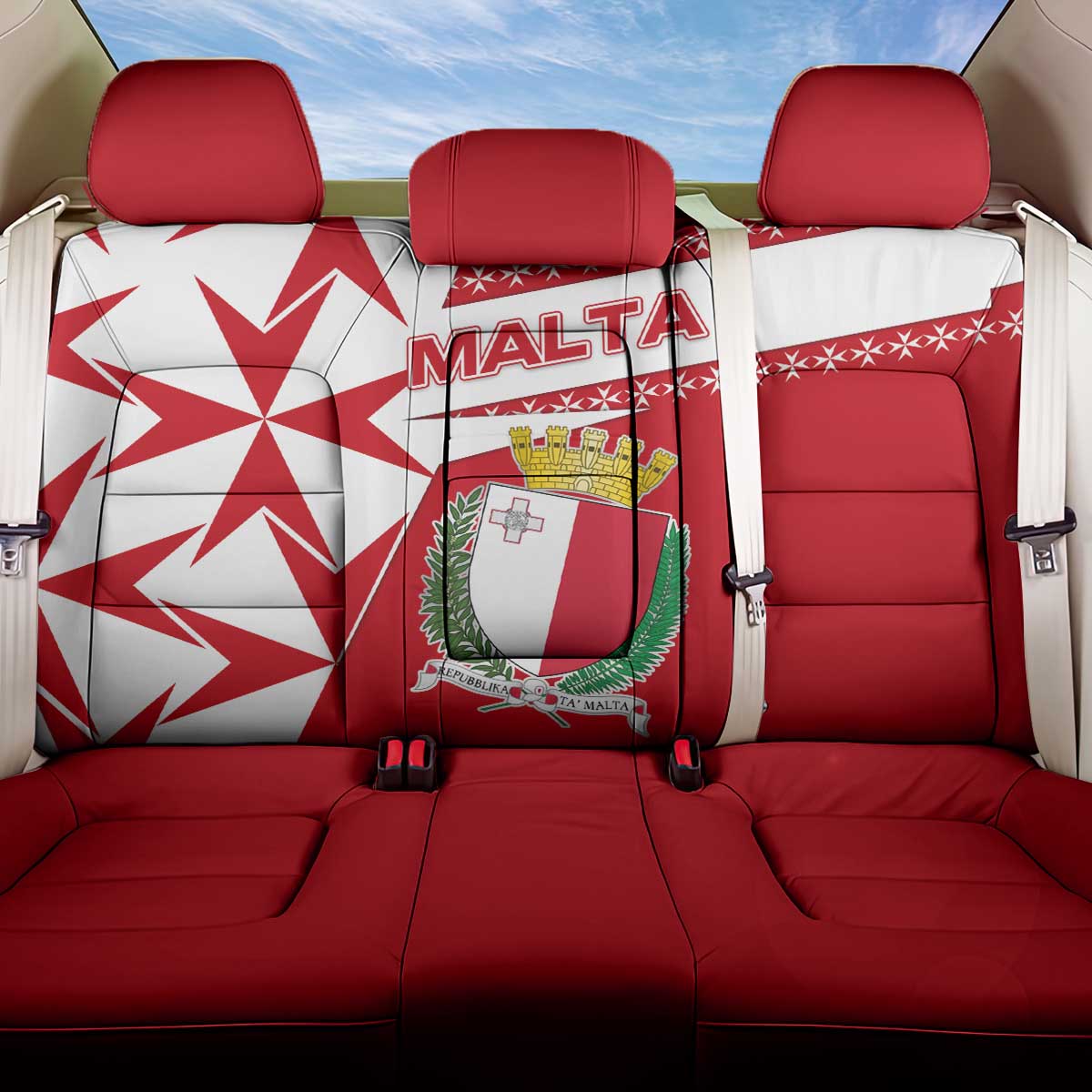 Malta Back Car Seat Cover with Red White Starburst Design - Wonder Print Shop