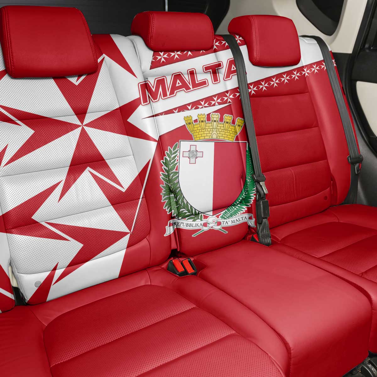 Malta Back Car Seat Cover with Red White Starburst Design - Wonder Print Shop