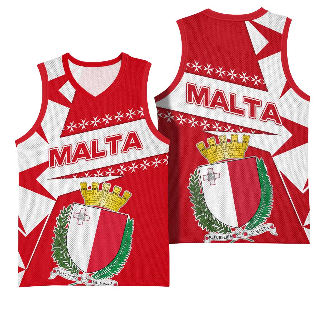 Malta Basketball Jersey with Red White Starburst Design - Wonder Print Shop