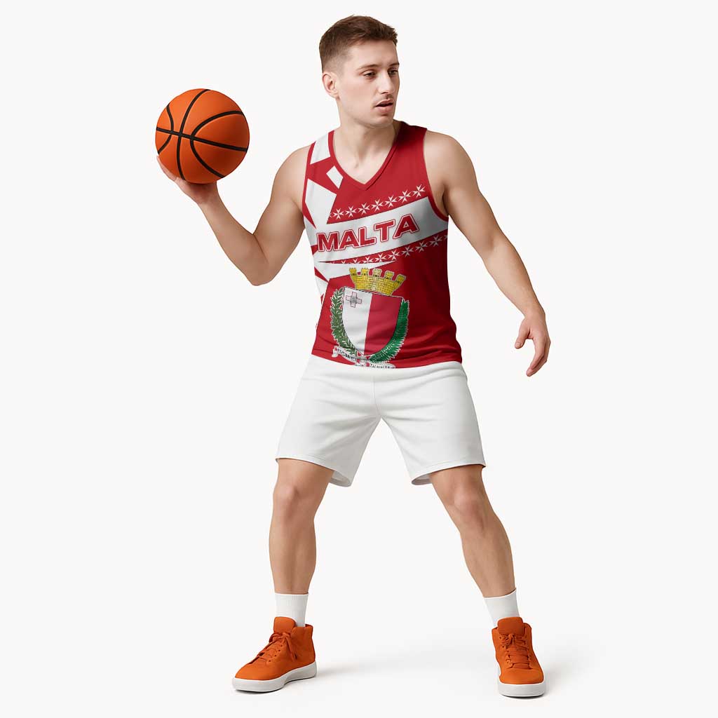 Malta Basketball Jersey with Red White Starburst Design - Wonder Print Shop