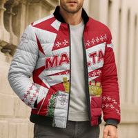 Malta Bomber Puffer Jacket with Red White Starburst Design - Wonder Print Shop