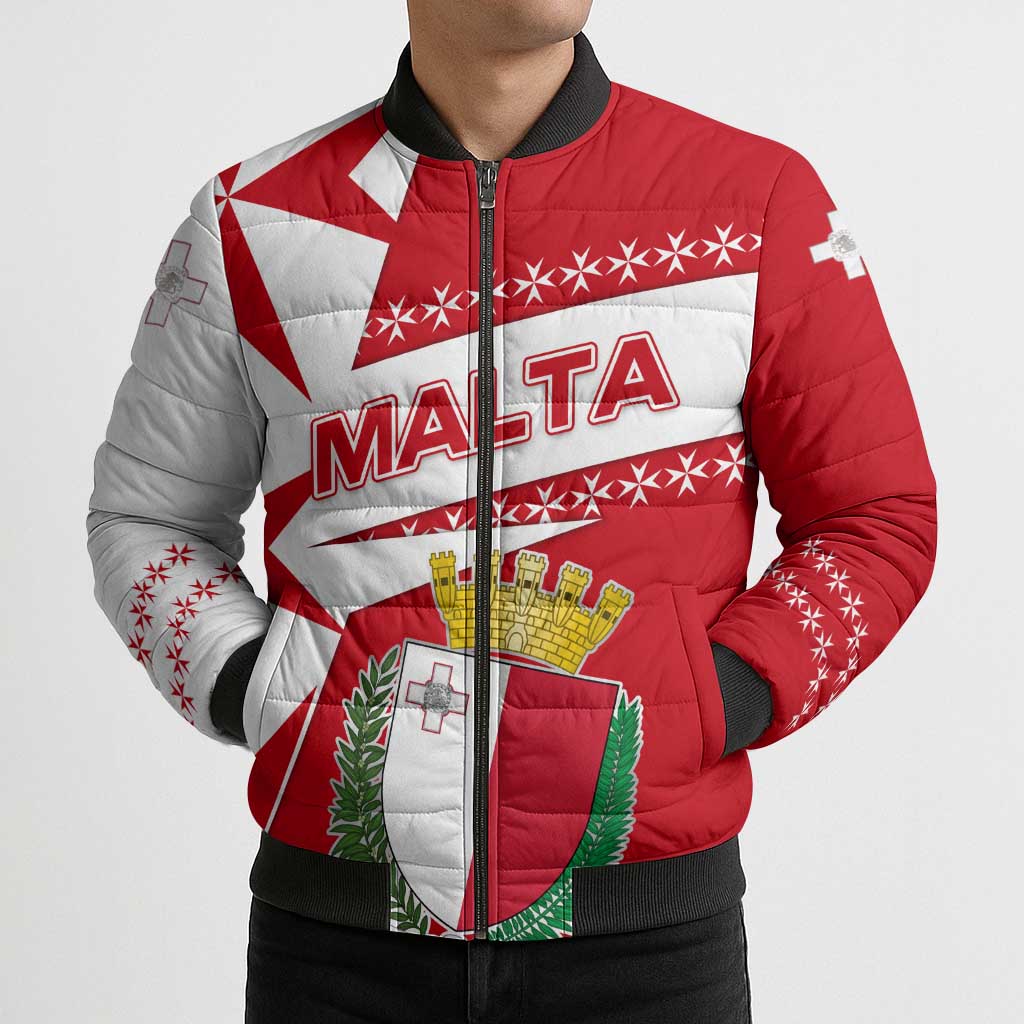 Malta Bomber Puffer Jacket with Red White Starburst Design - Wonder Print Shop