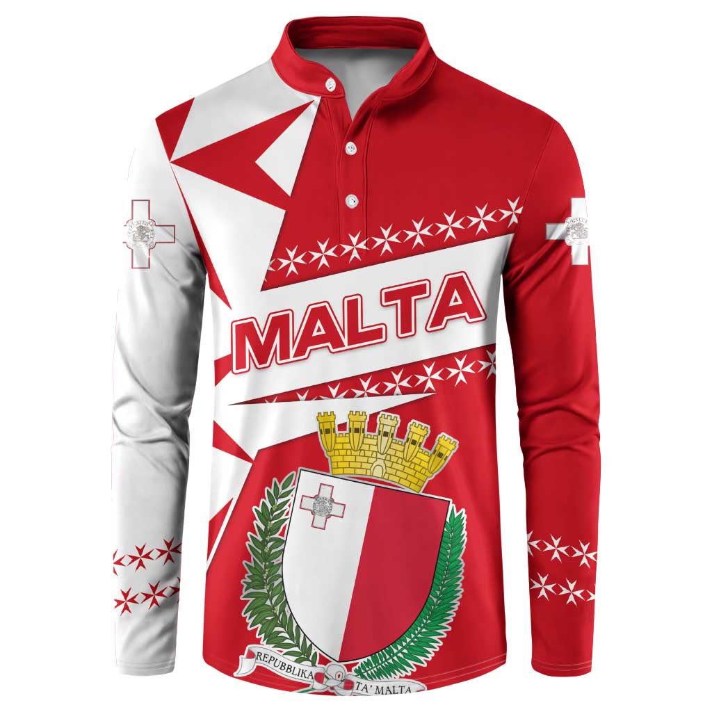 Malta Button Sweatshirt with Red White Starburst Design - Wonder Print Shop