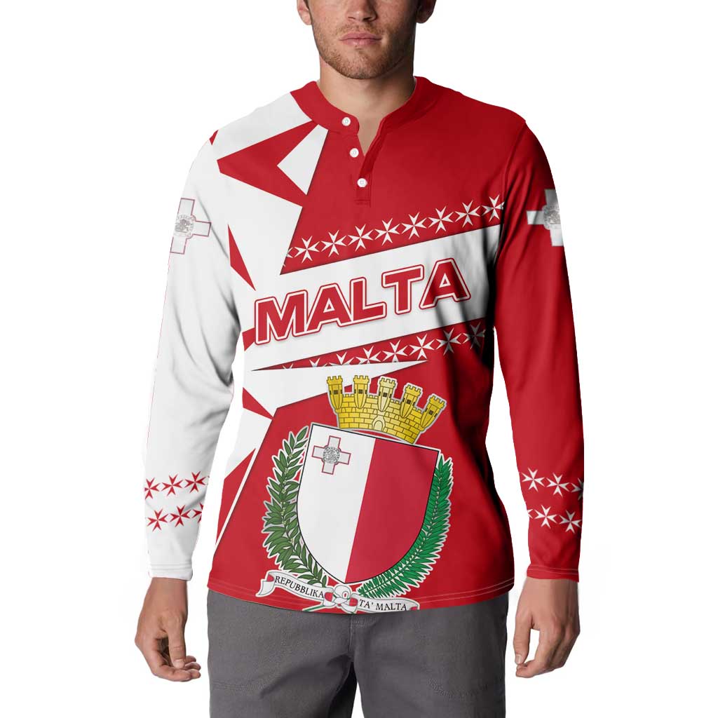 Malta Button Sweatshirt with Red White Starburst Design - Wonder Print Shop